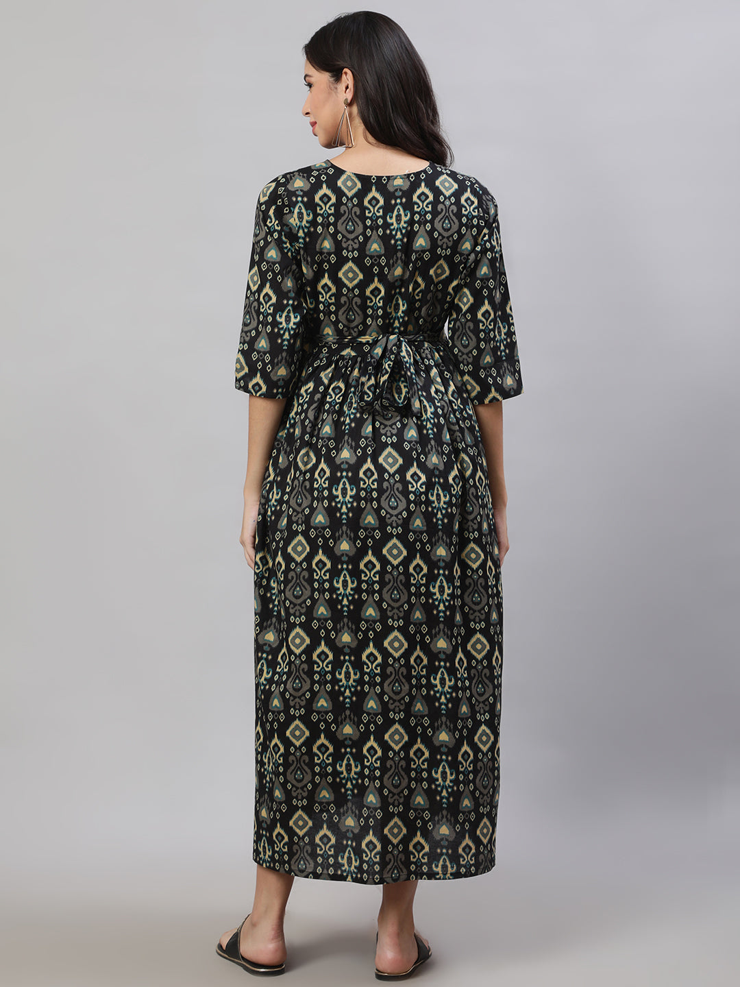 Women's Black Printed Flared Maternity Dress