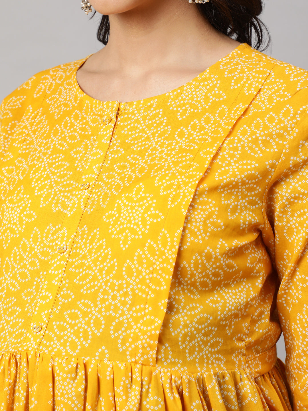 Women's Yellow Printed Flared Maternity Dress