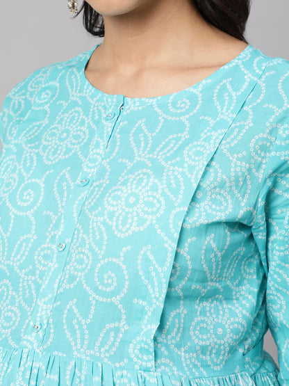 Women's Sky Blue Printed Flared Maternity Dress
