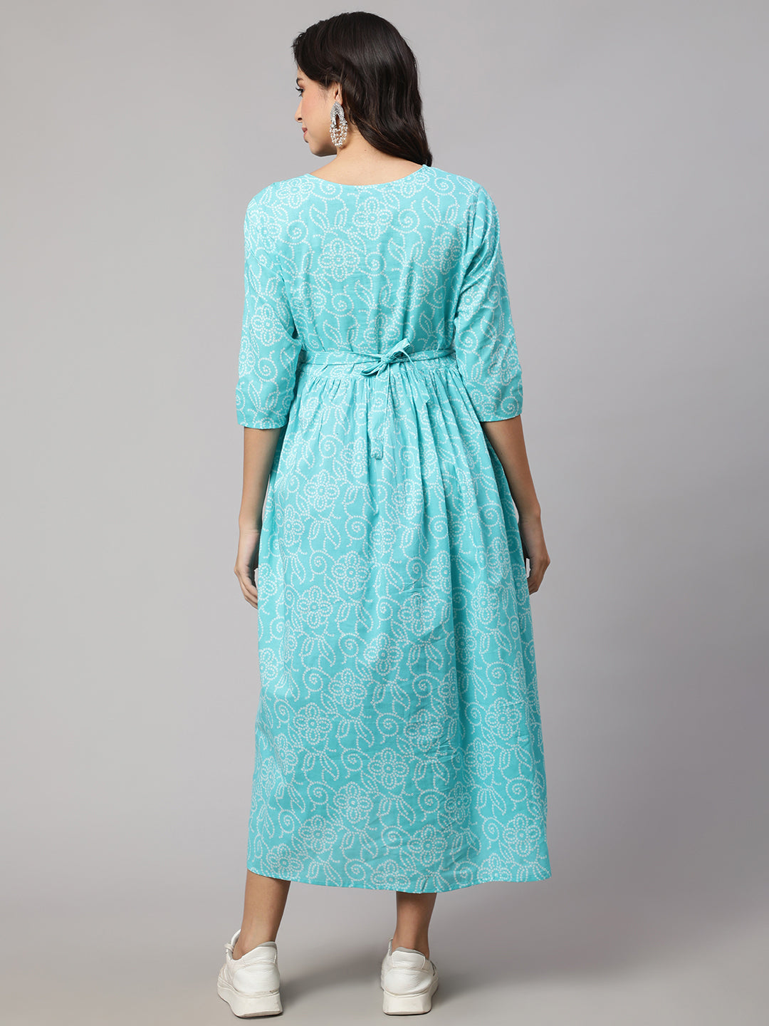 Women's Sky Blue Printed Flared Maternity Dress