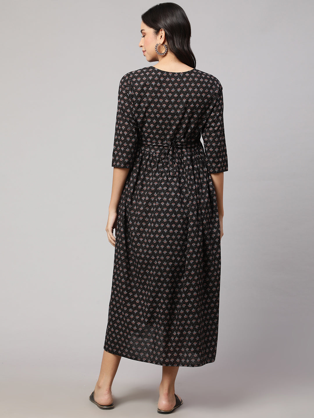 Women's Black Printed Flared Maternity Dress
