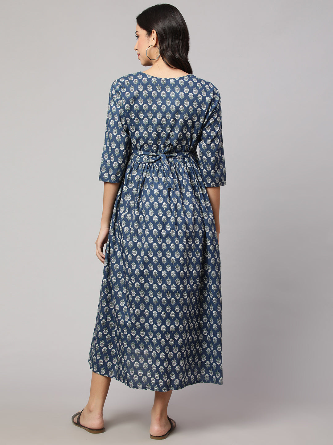 Women's Blue Printed Flared Maternity Dress
