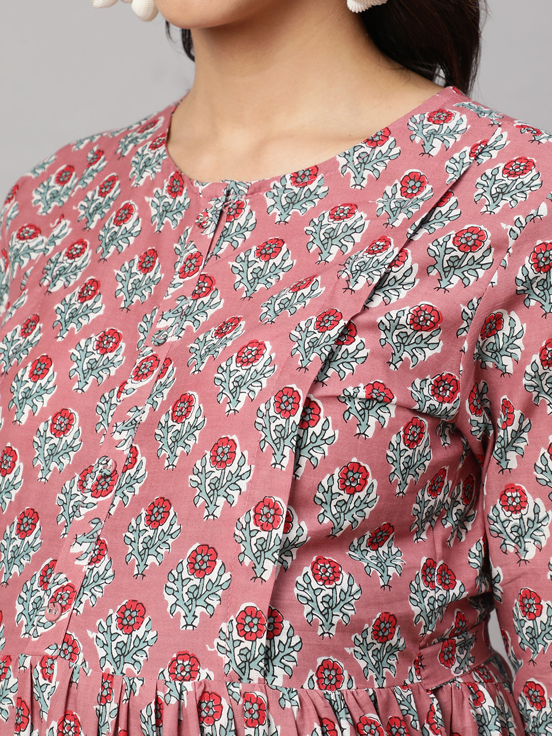 Women's Mauve Floral Printed Flared Maternity Dress