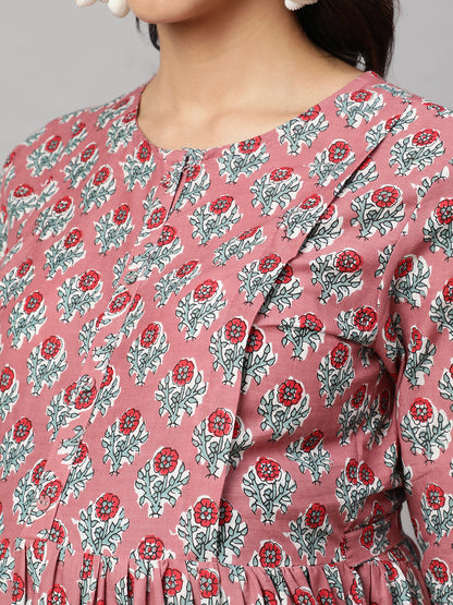 Women's Mauve Floral Printed Flared Maternity Dress