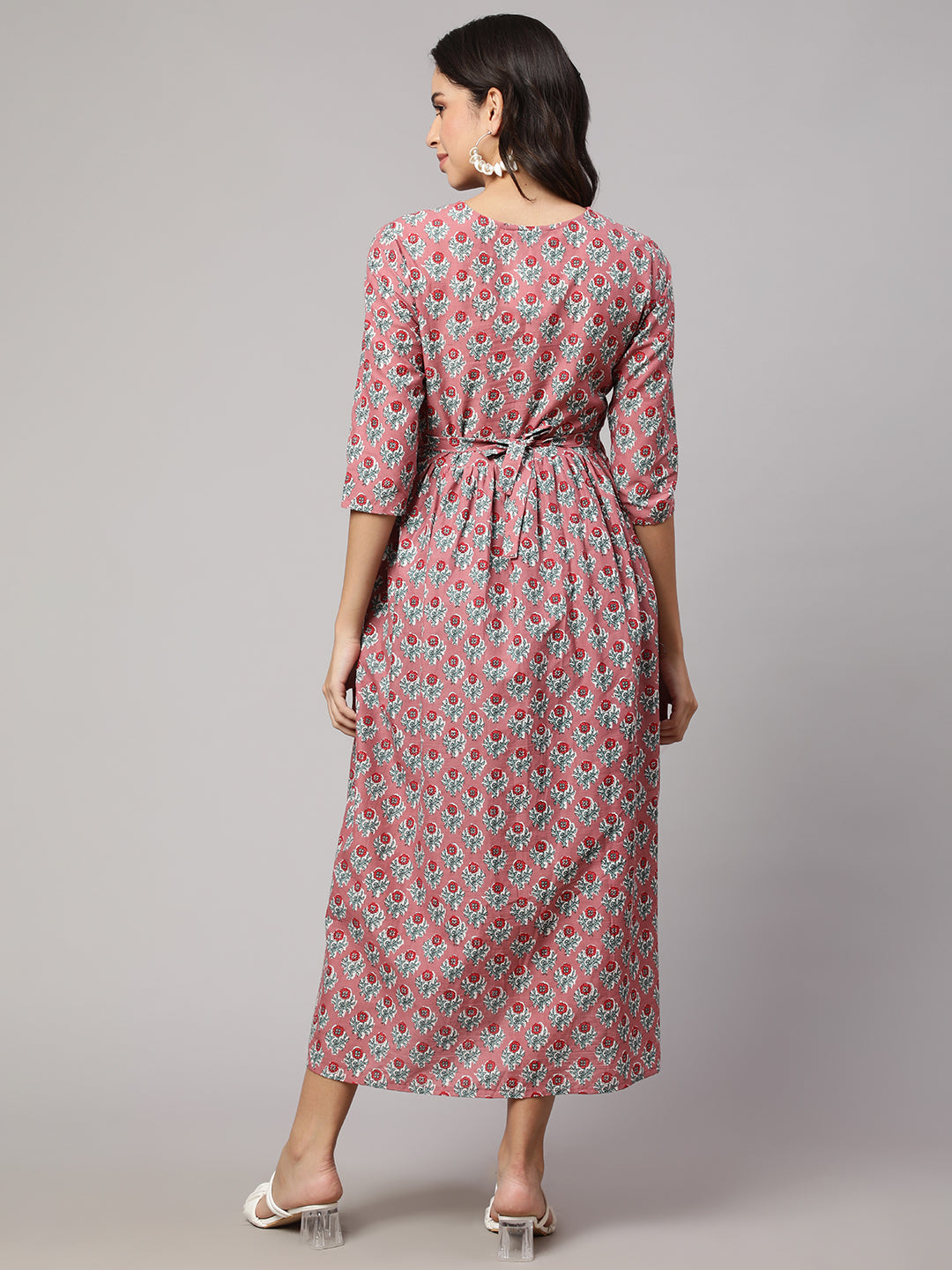 Women's Mauve Floral Printed Flared Maternity Dress