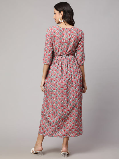 Women's Mauve Floral Printed Flared Maternity Dress