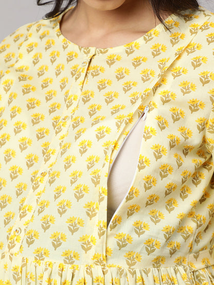 Women's Cream Printed Maternity Dress