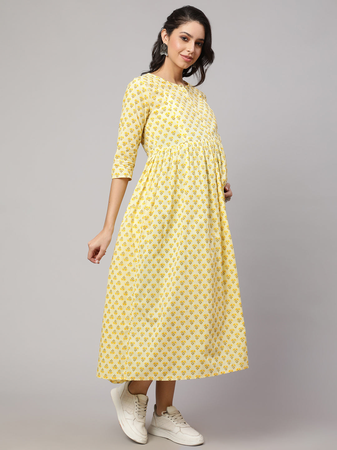 Women's Cream Printed Maternity Dress