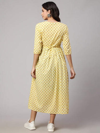Women's Cream Printed Maternity Dress