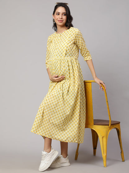 Women's Cream Printed Maternity Dress