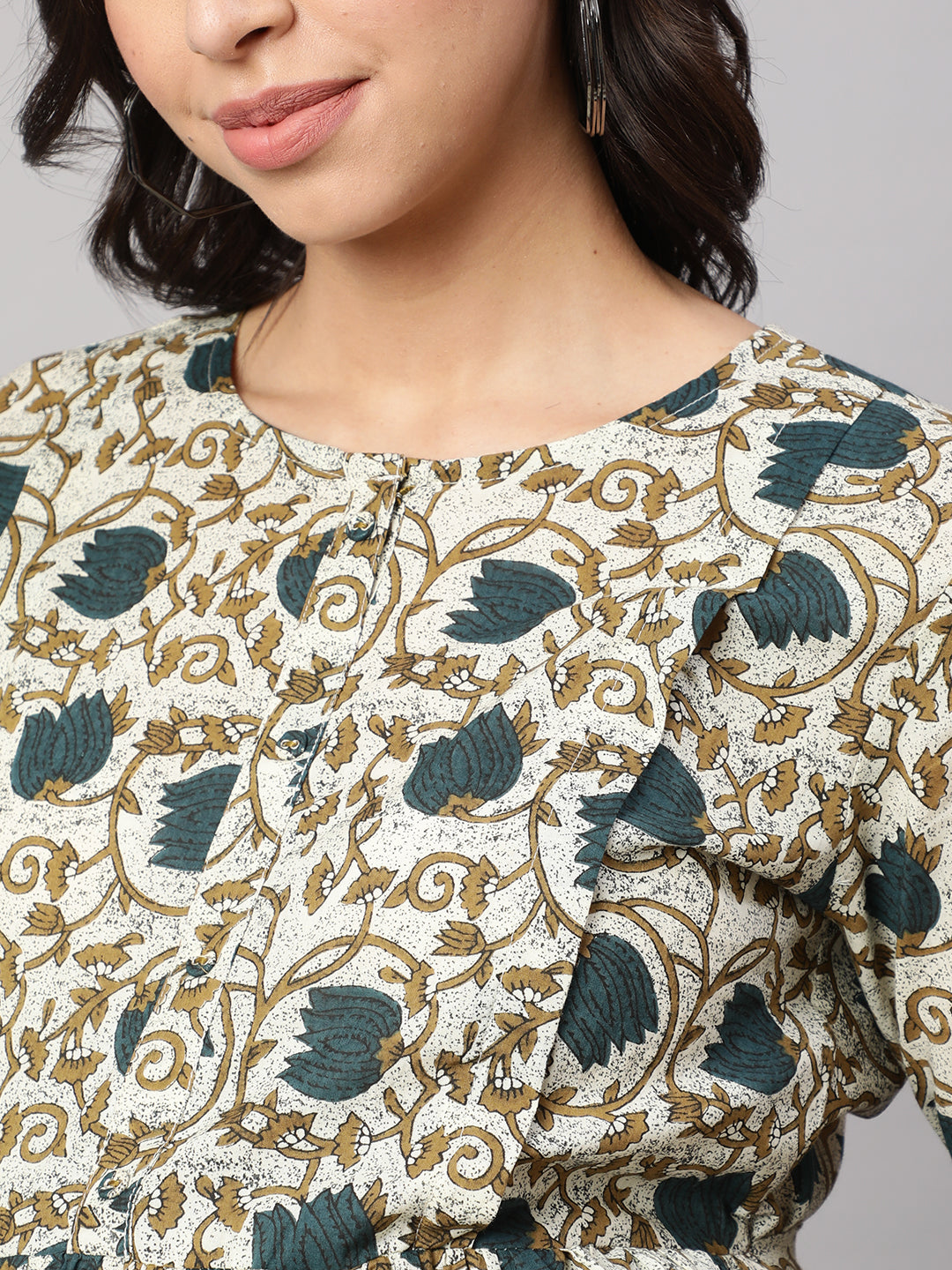 Women's Beige Printed Flared Maternity Dress
