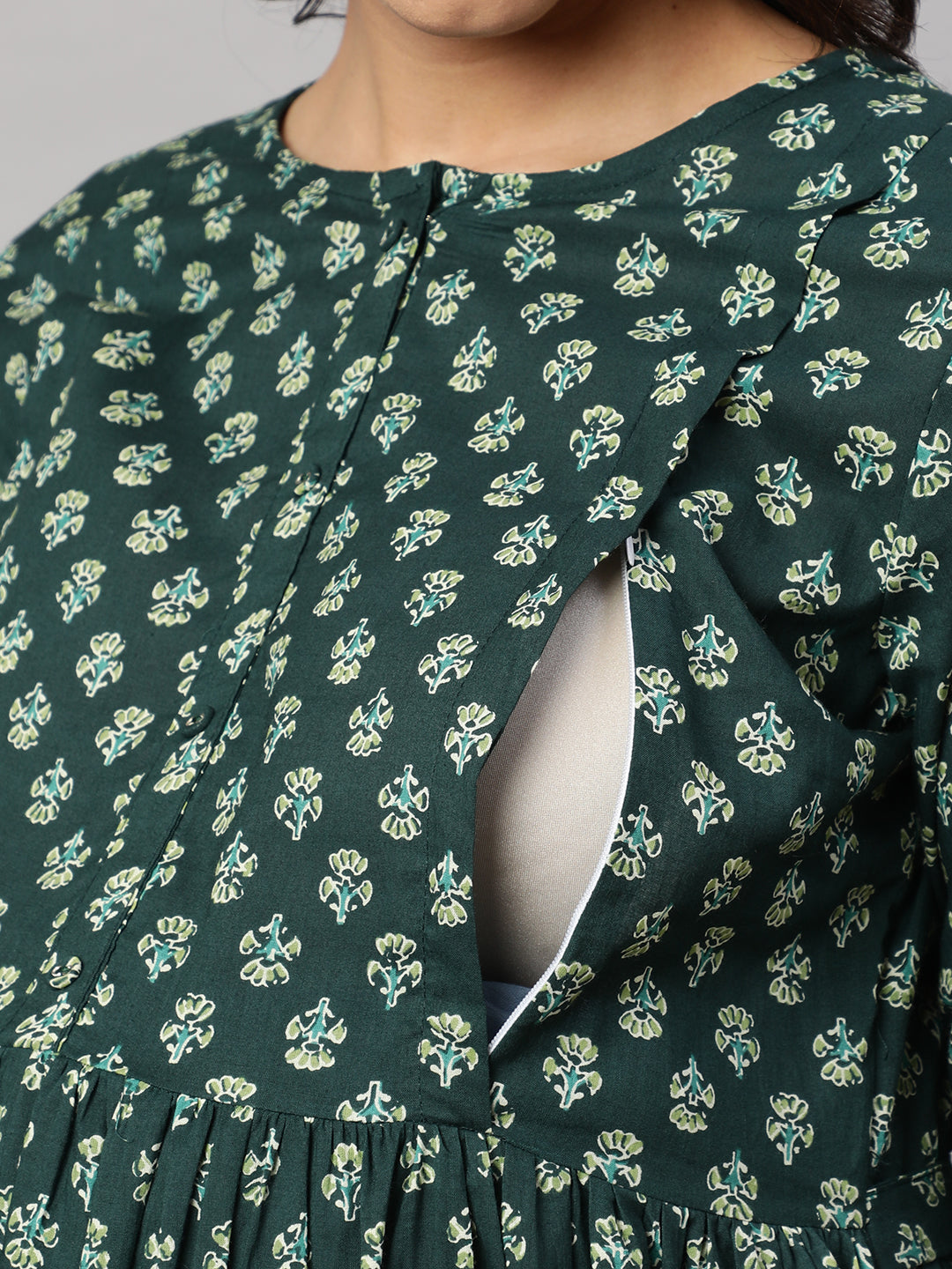Women's Green Ethnic Printed Maternity Dress