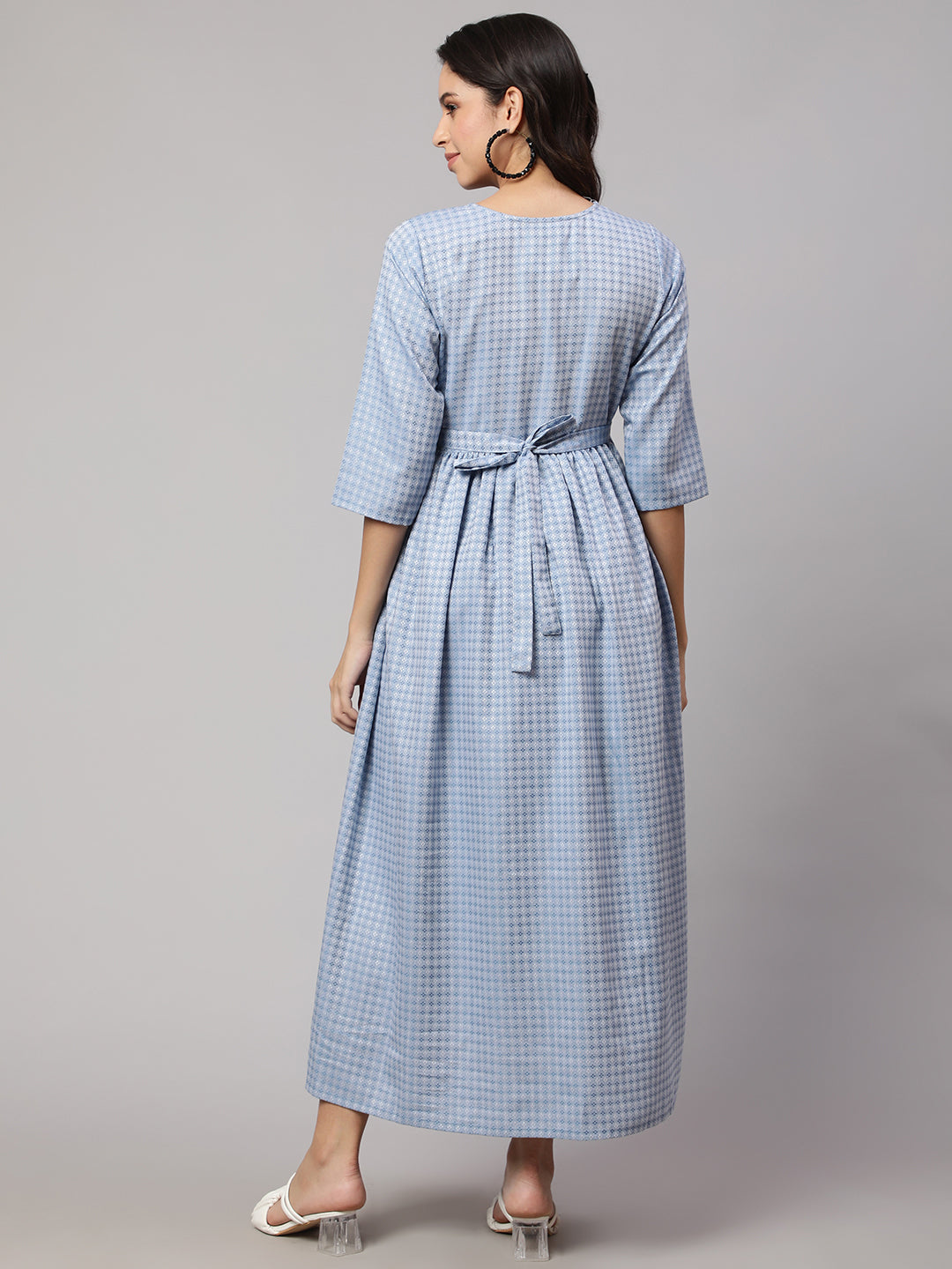 Women's Blue Printed Flared Maternity Dress
