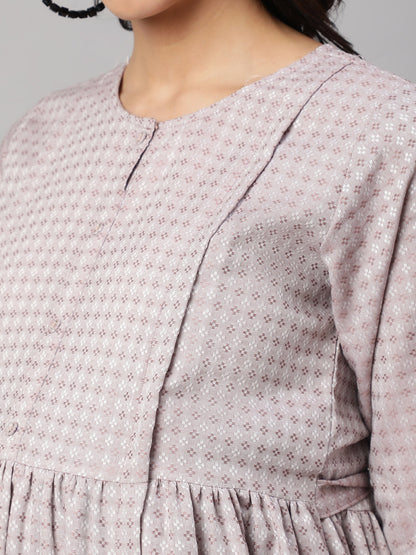 Women's Taupe Geometric Printed Maternity Dress