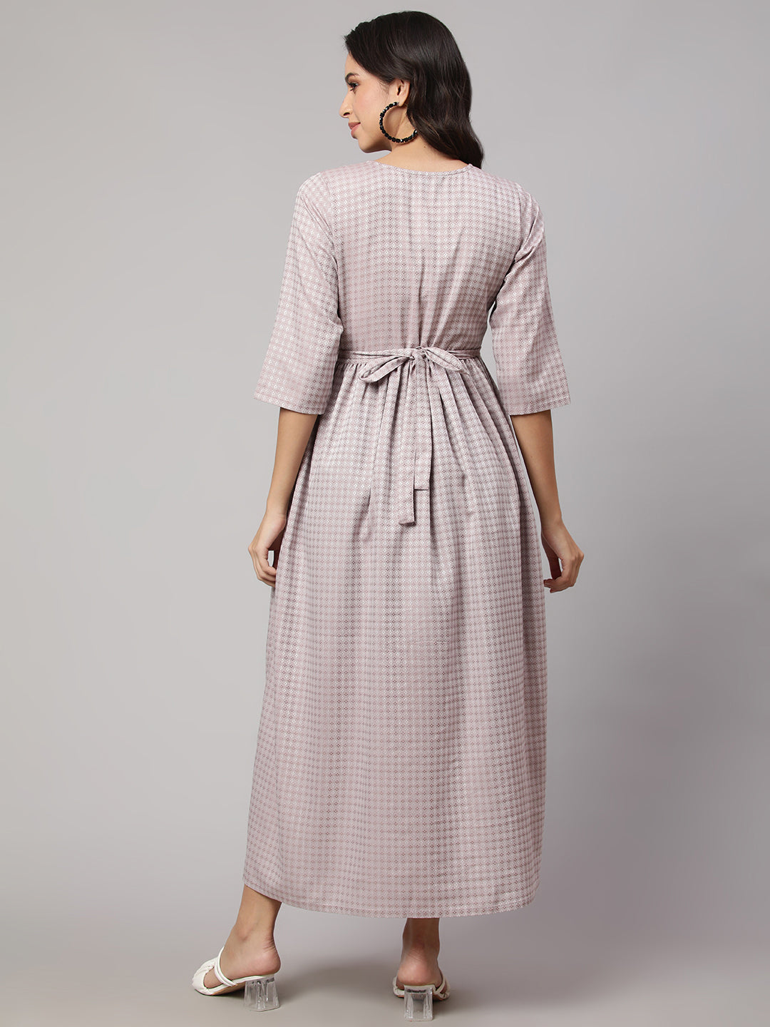 Women's Taupe Geometric Printed Maternity Dress