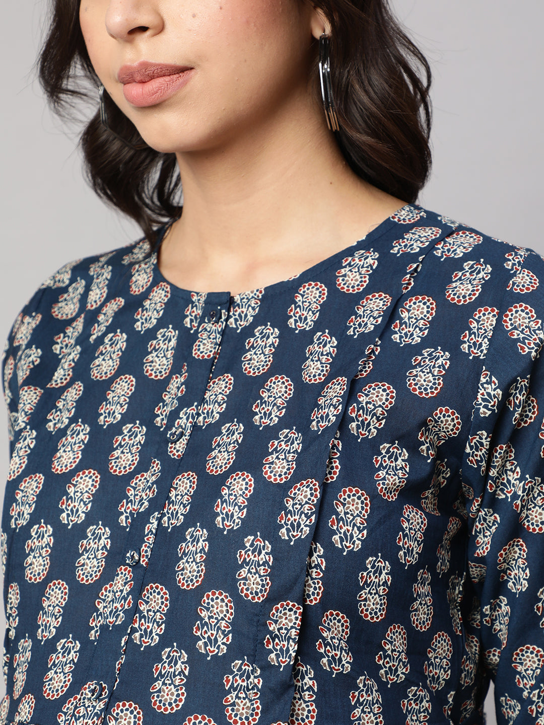 Women's Blue Printed Flared Maternity Dress