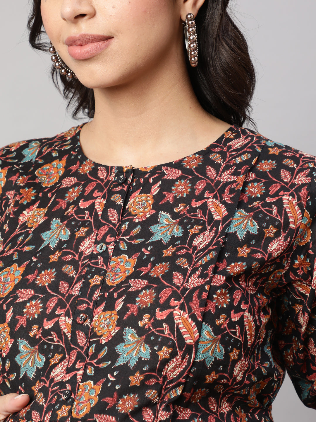 Women's Black Printed Flared Maternity Dress