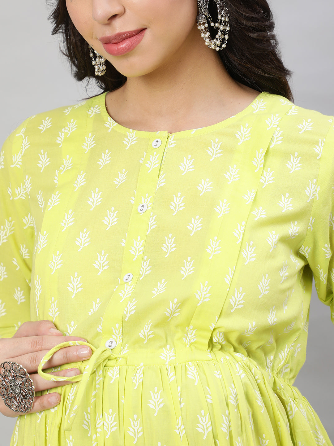 Women's Yellow Printed Flared Maternity Dress