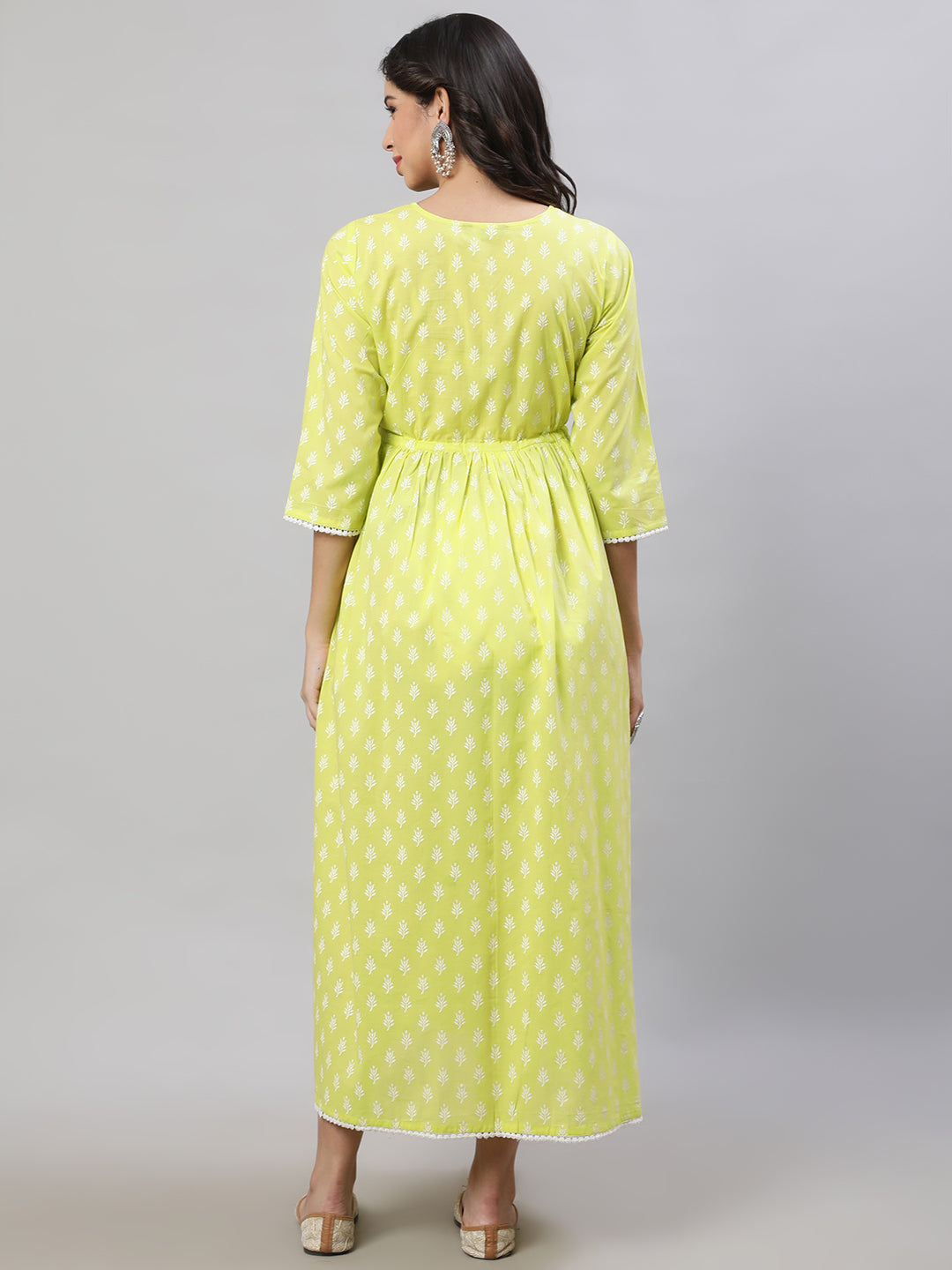 Women's Yellow Printed Flared Maternity Dress