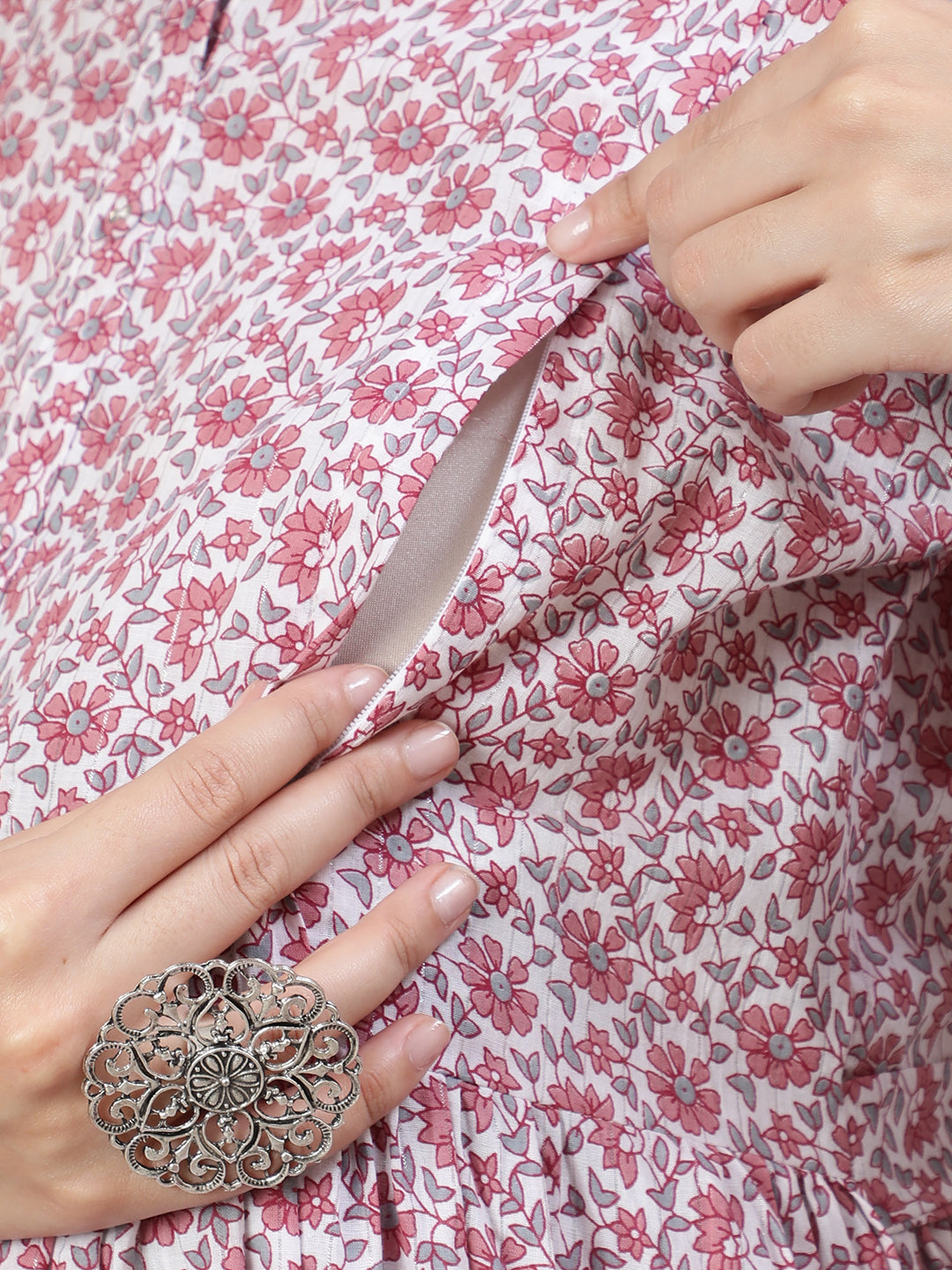 Women's Off-White Printed Flared Maternity Dress
