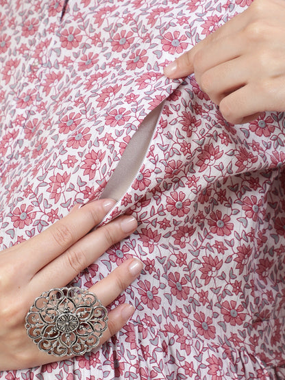 Women's Off-White Printed Flared Maternity Dress