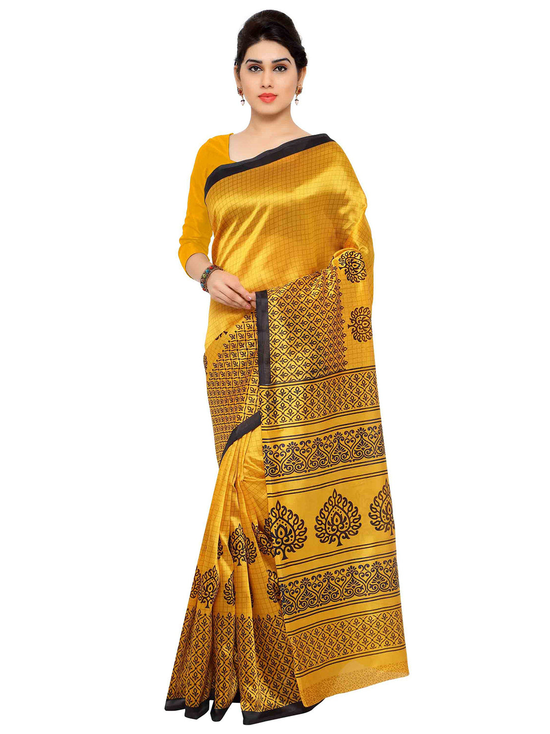 Women's Yellow Art Silk Printed Saree