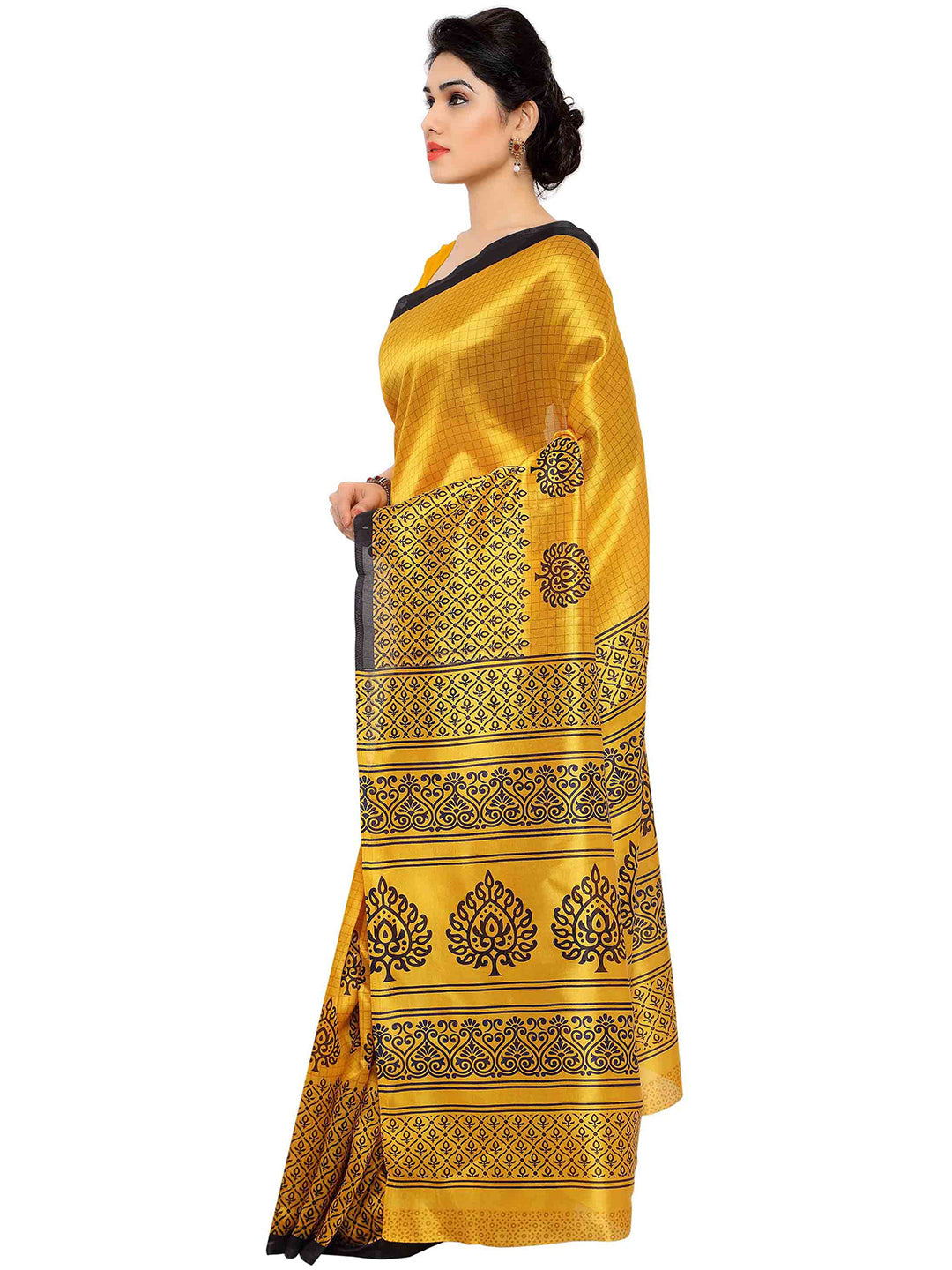 Women's Yellow Art Silk Printed Saree