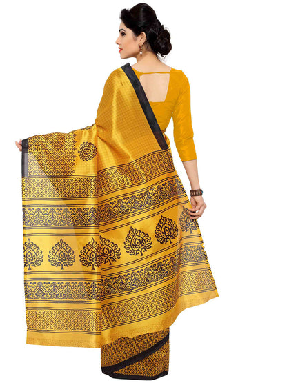 Women's Yellow Art Silk Printed Saree