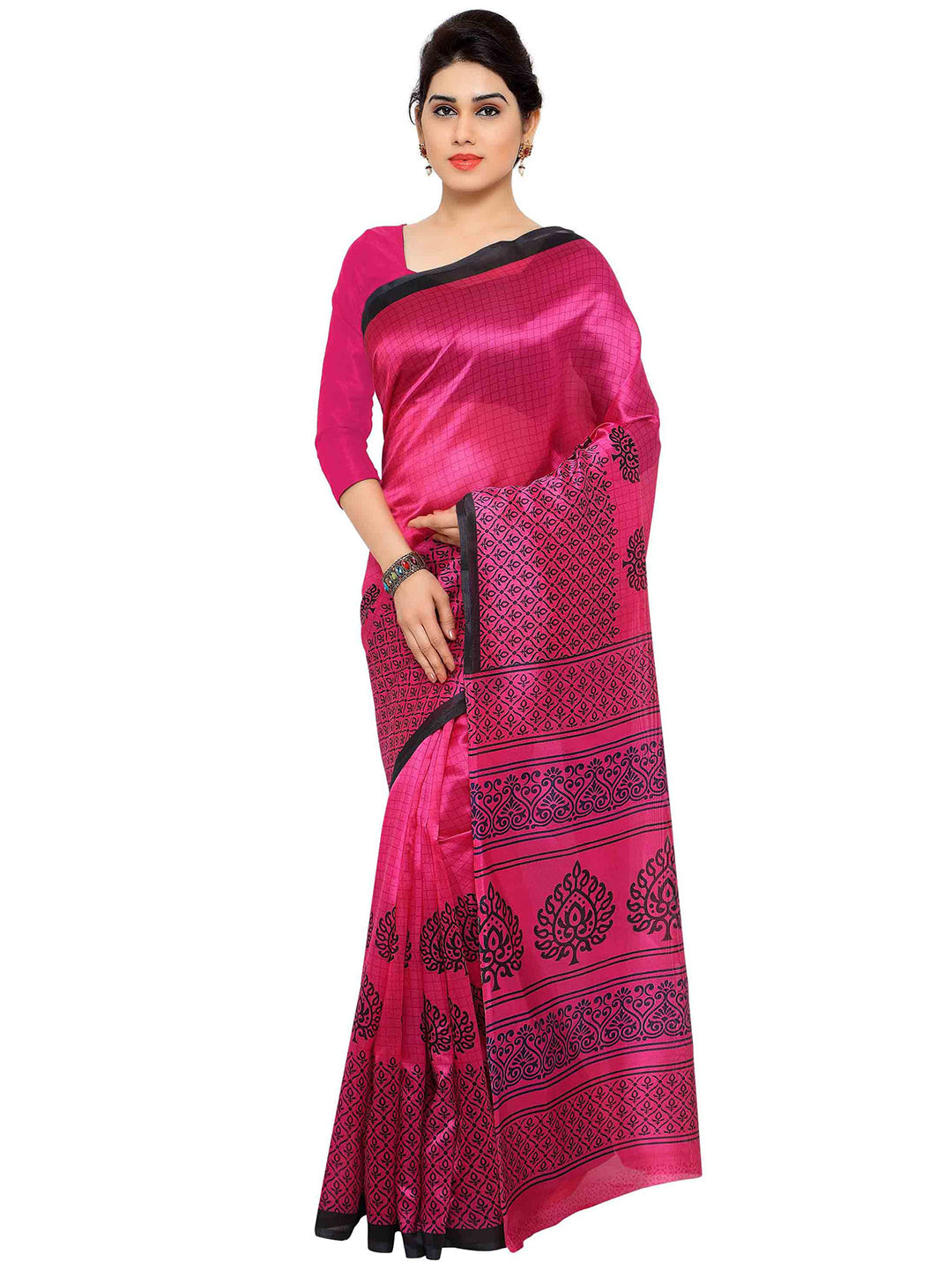 Women's Pink Art Silk Printed Saree