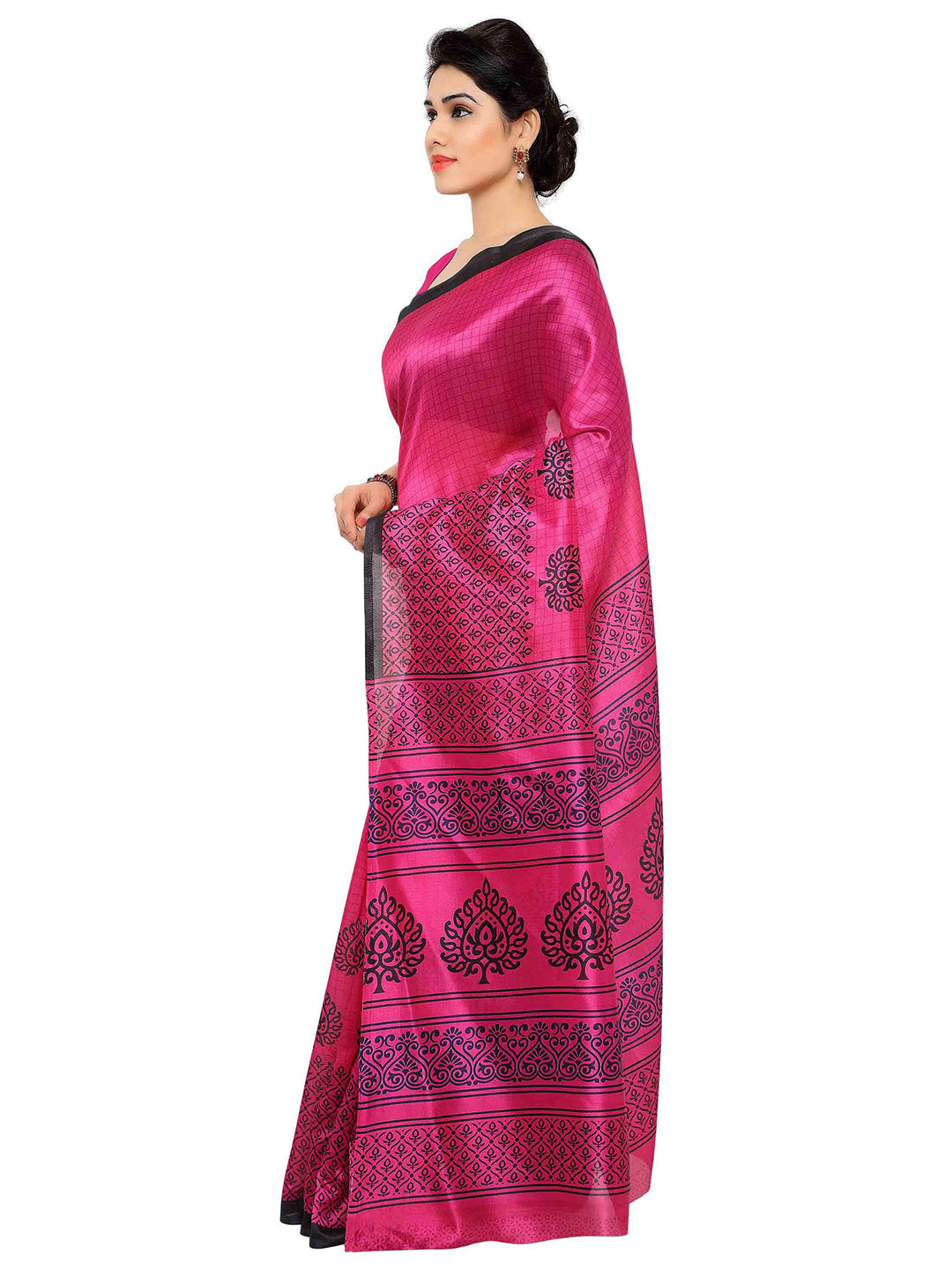 Women's Pink Art Silk Printed Saree