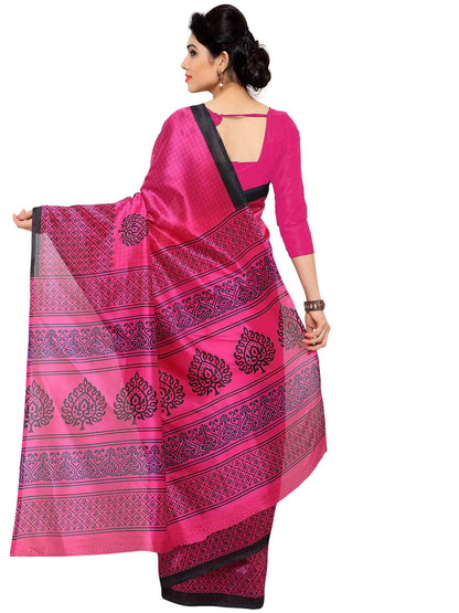 Women's Pink Art Silk Printed Saree