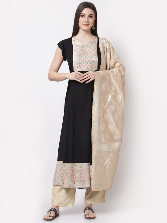 Women's Stylish Rayon V Neck Half Sleeve Embroidered Anarkali Kurta with Dupatta