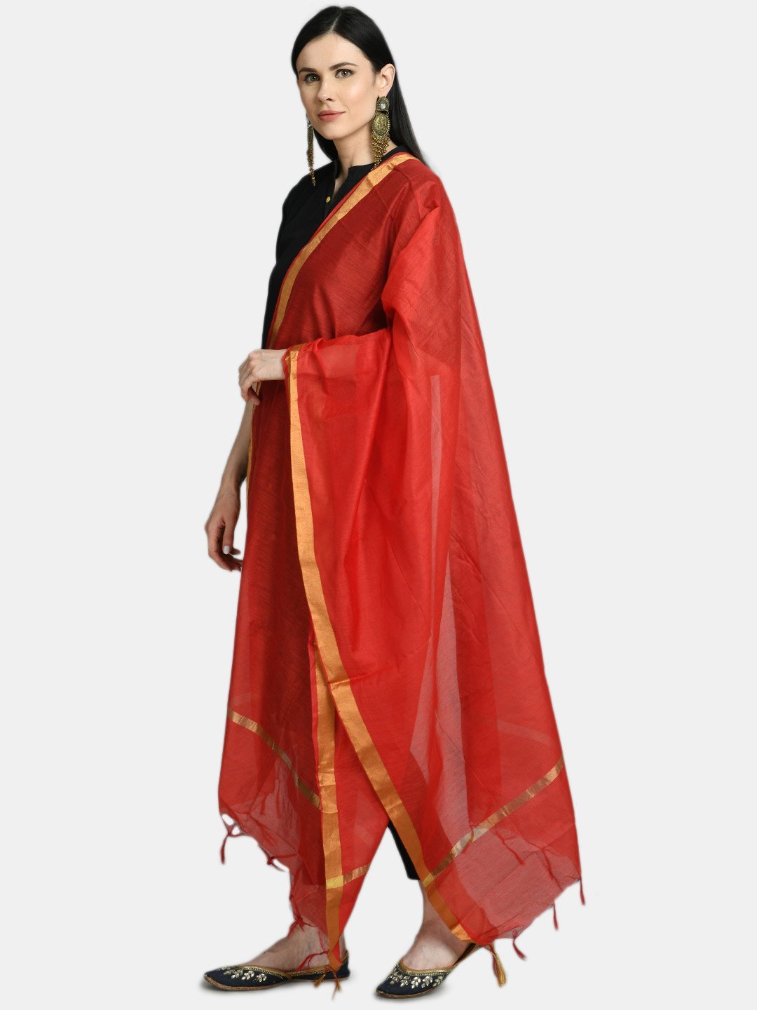 Women's Red Printed Casual Silk Blend Dupatta