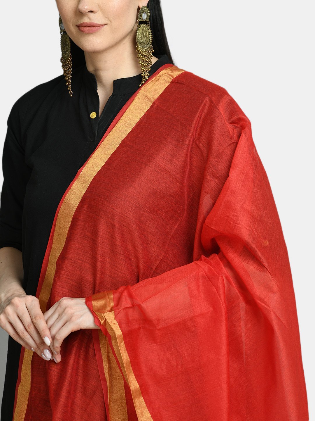 Women's Red Printed Casual Silk Blend Dupatta