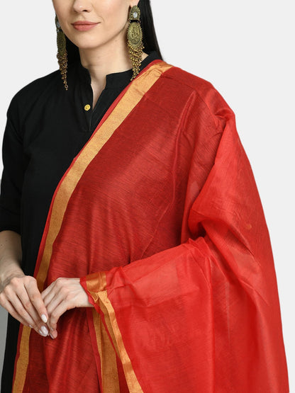 Women's Red Printed Casual Silk Blend Dupatta