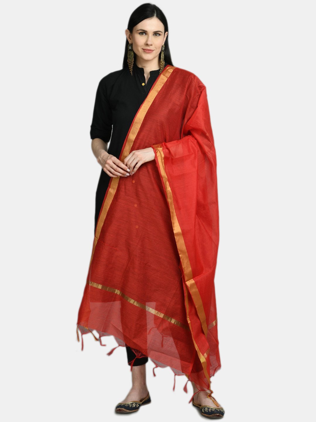 Women's Red Printed Casual Silk Blend Dupatta