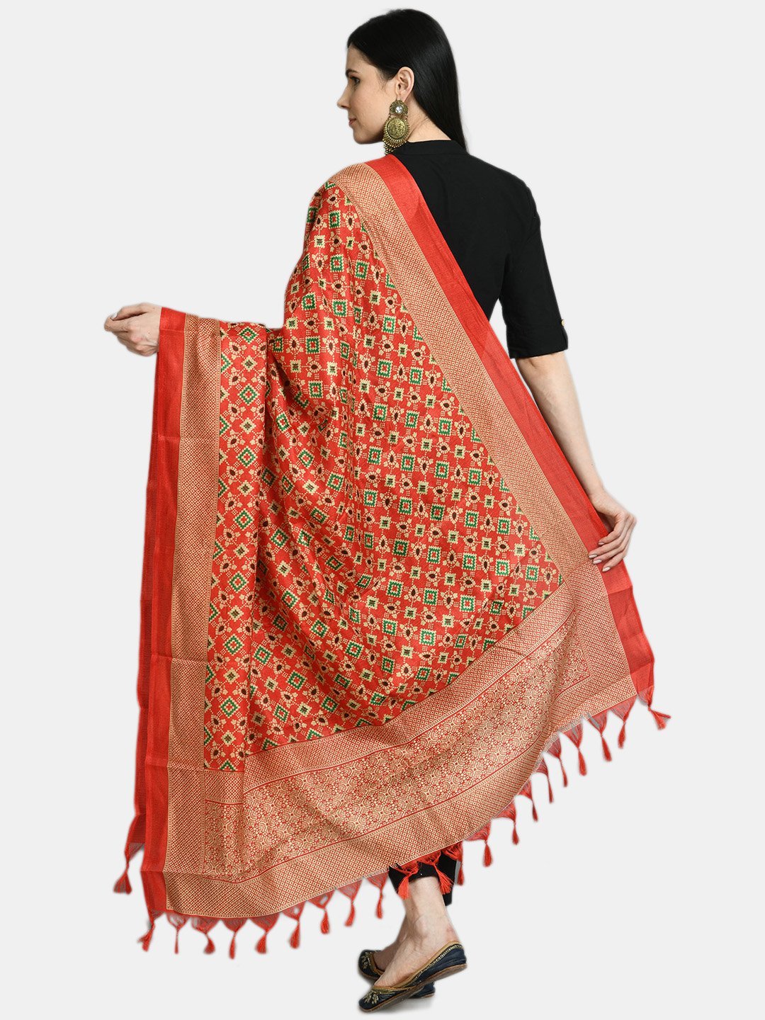Women's Red Printed Casual Silk Blend Dupatta