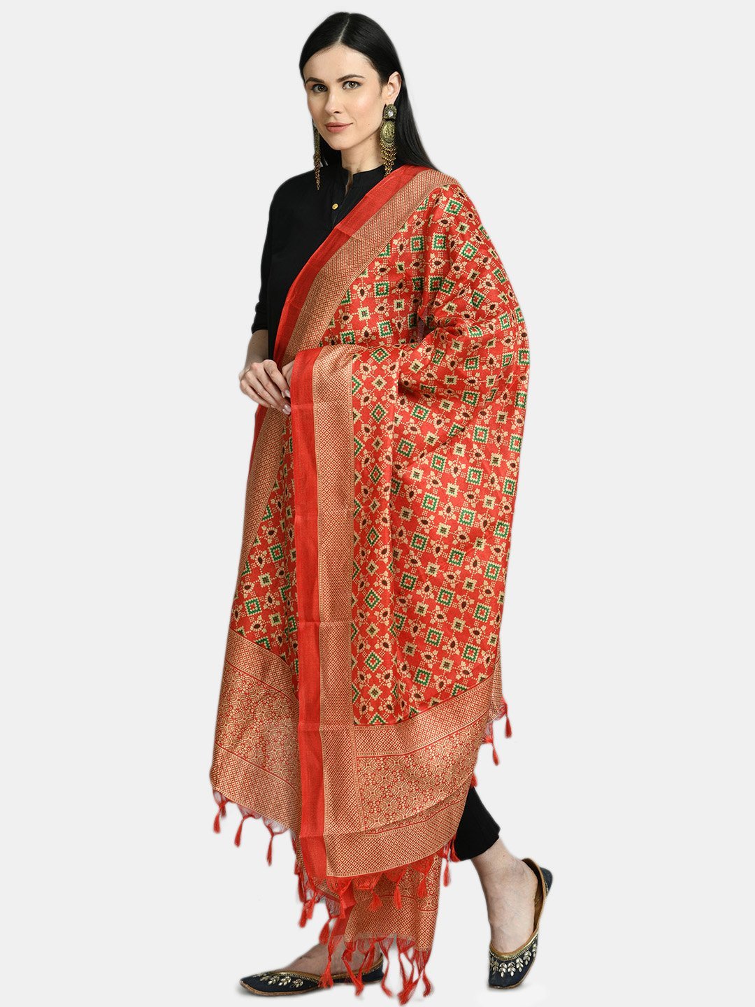 Women's Red Printed Casual Silk Blend Dupatta