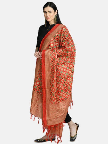 Women's Red Printed Casual Silk Blend Dupatta
