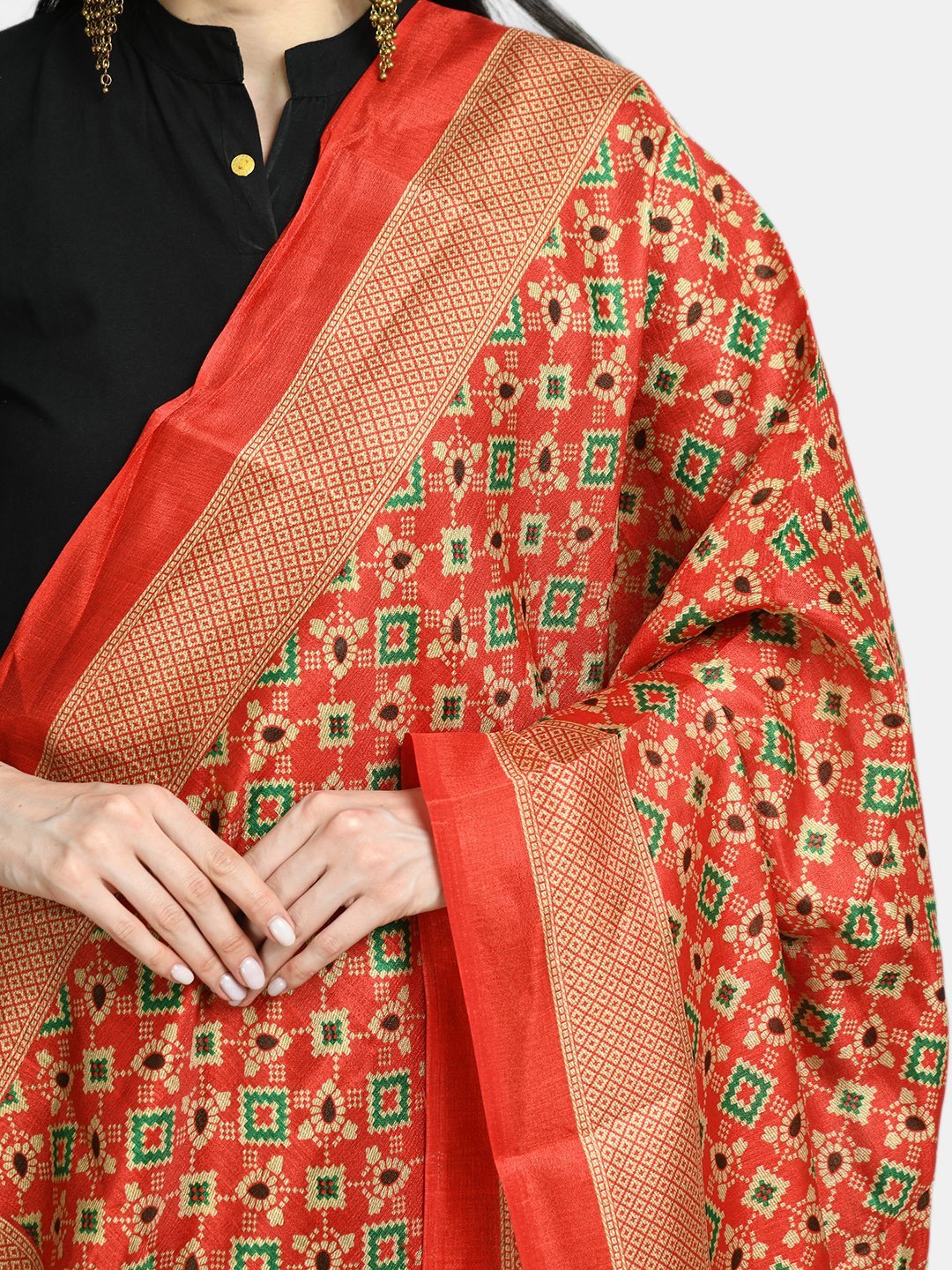 Women's Red Printed Casual Silk Blend Dupatta