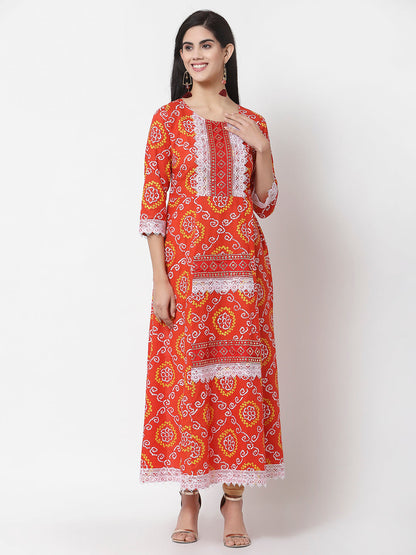 Women's Myshka Women's Cotton Round Neck Printed 3/4 Sleeve Only Dress
