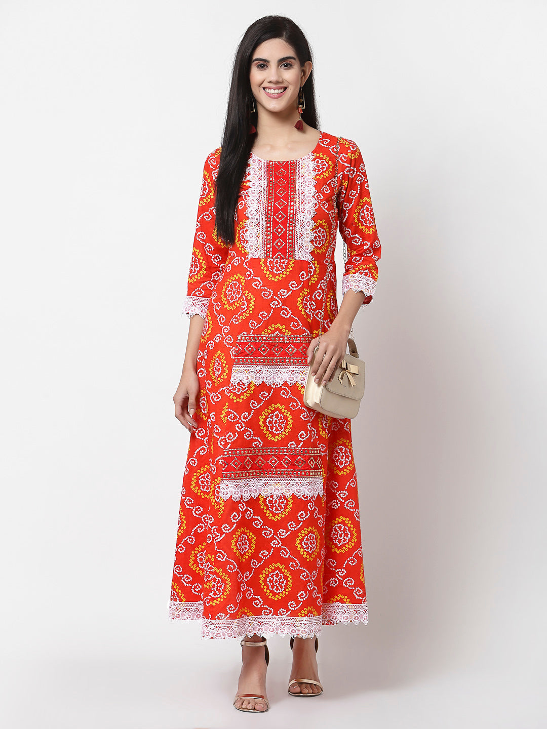 Women's Myshka Women's Cotton Round Neck Printed 3/4 Sleeve Only Dress