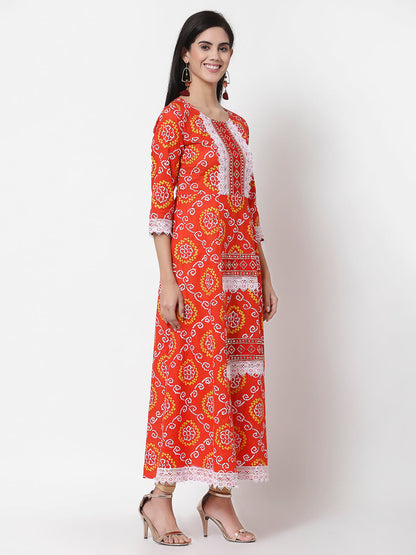 Women's Myshka Women's Cotton Round Neck Printed 3/4 Sleeve Only Dress