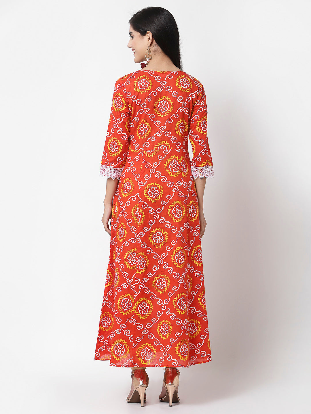 Women's Myshka Women's Cotton Round Neck Printed 3/4 Sleeve Only Dress