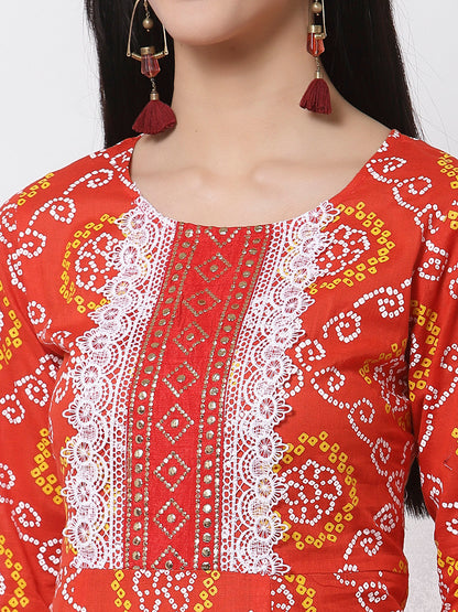 Women's Myshka Women's Cotton Round Neck Printed 3/4 Sleeve Only Dress