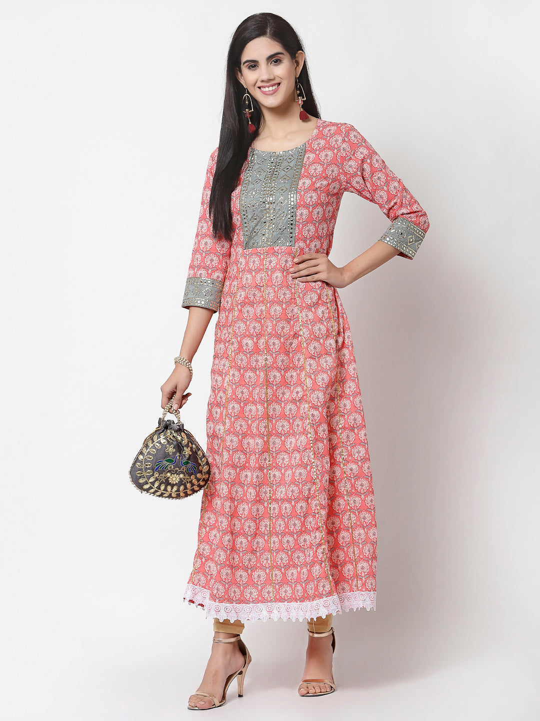 Women Pink Cotton Printed Dress by Myshka (