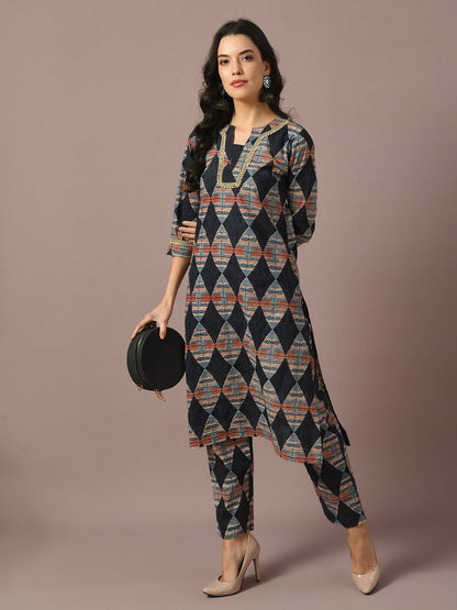 Women's  Multi Printed Cotton Straight Party Kurta Sets