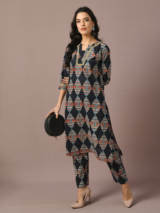 Women's  Multi Printed Cotton Straight Party Kurta Sets
