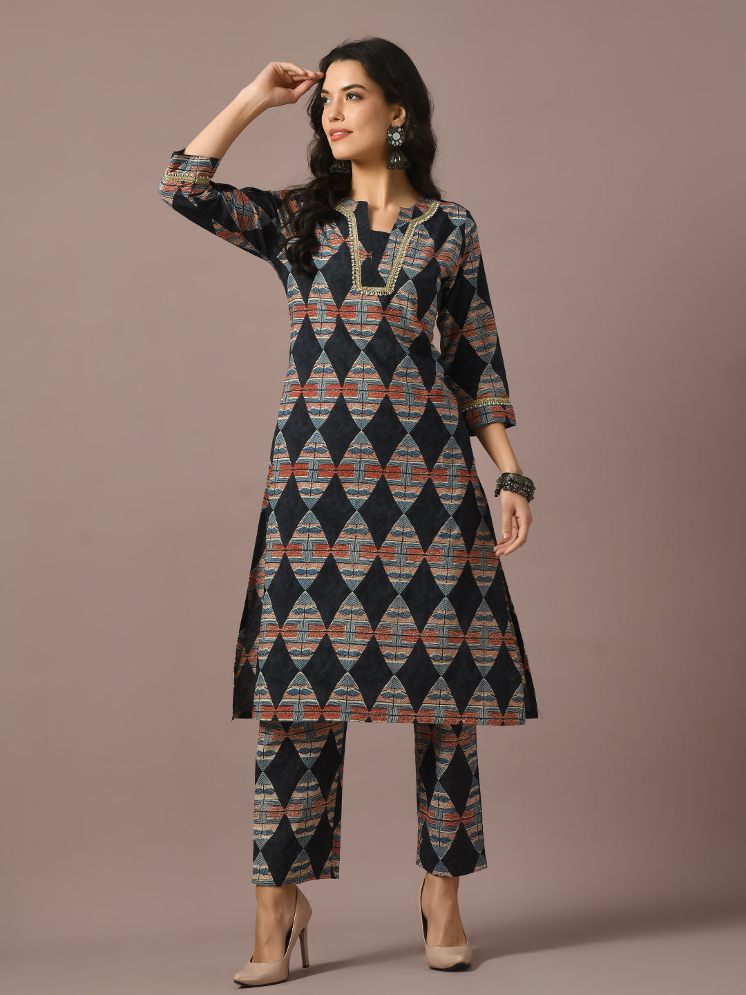 Women's  Multi Printed Cotton Straight Party Kurta Sets
