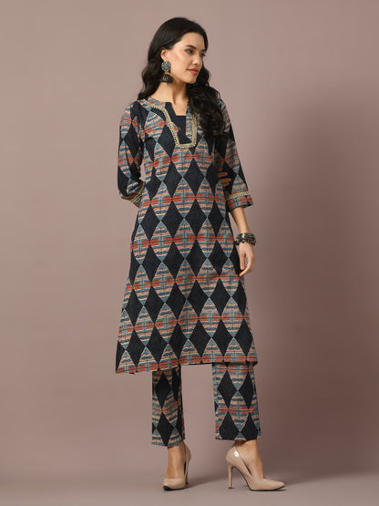 Women's  Multi Printed Cotton Straight Party Kurta Sets